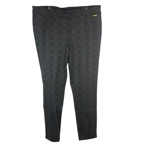 Calvin Klein Womens Plaid Straight Leg Pants XL Black Gray Stretch Comfort